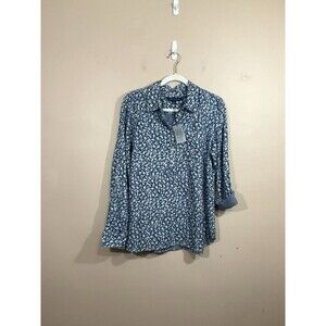Tommy Hilfiger Womens Floral Popover Shirt M Blue Cottage Bloomcore Coastal NWT